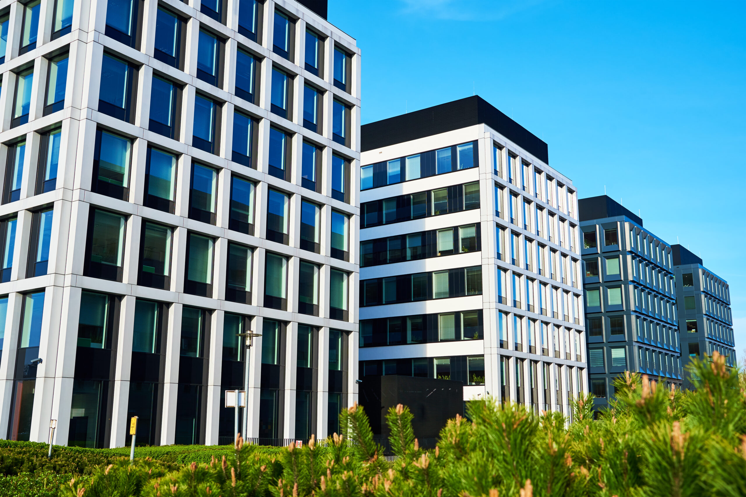 Modern residential complex. Facade of new house block in Europe. Complex of apartment residential buildings in Poland